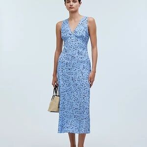 Madewell The Ariana Midi Dress Floral Blue size 6